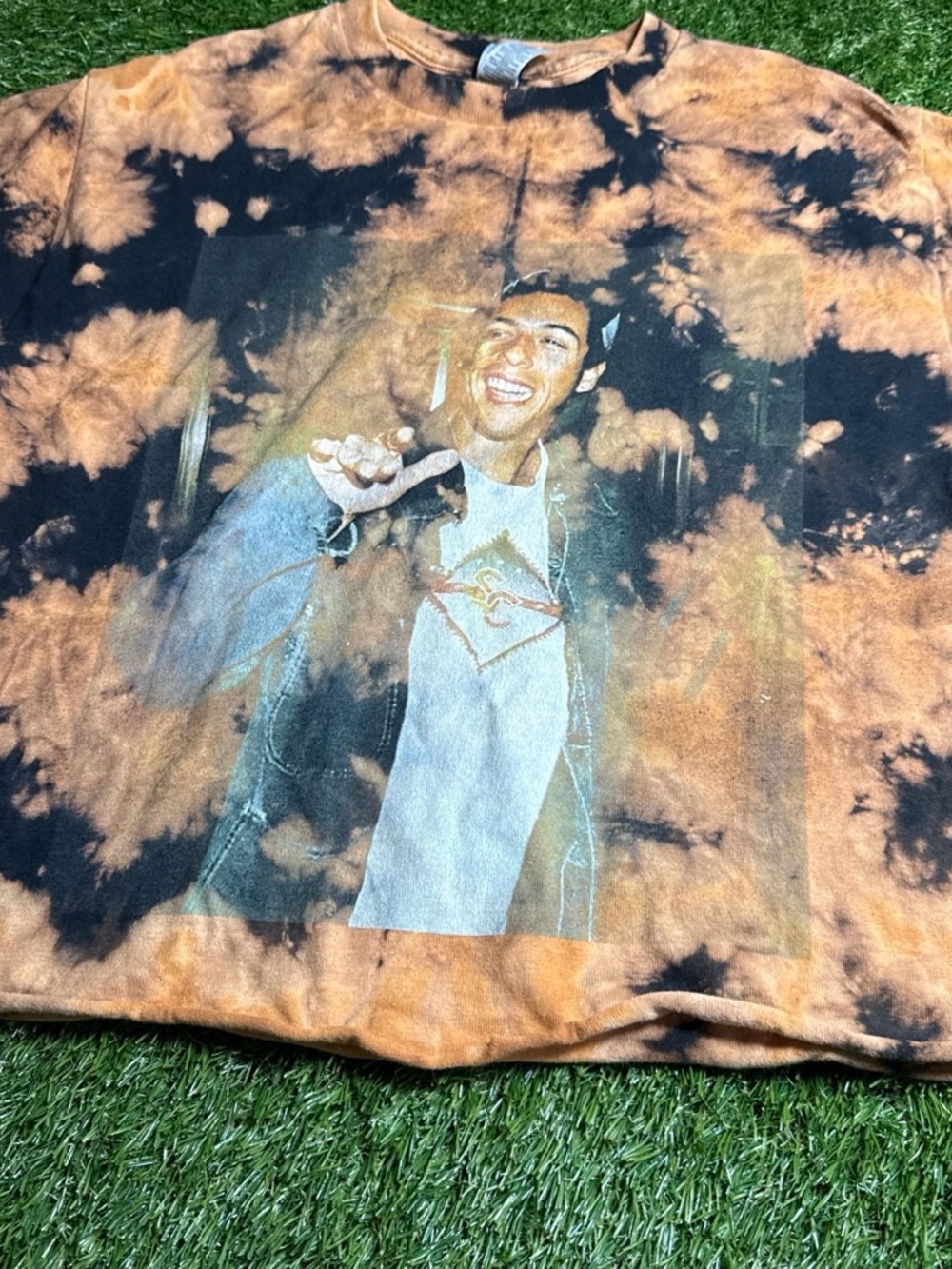 Adam Sandler Bleached Black and Orange Graphic Crop top